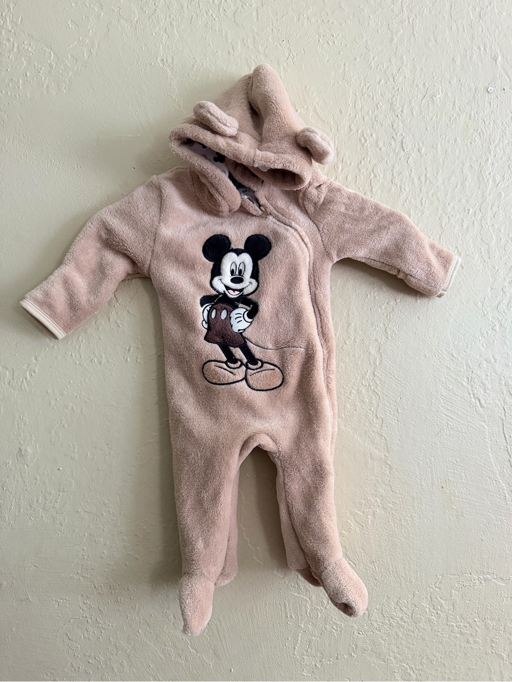 Disney Plush Light Pink Mickey Mouse Hooded Footie